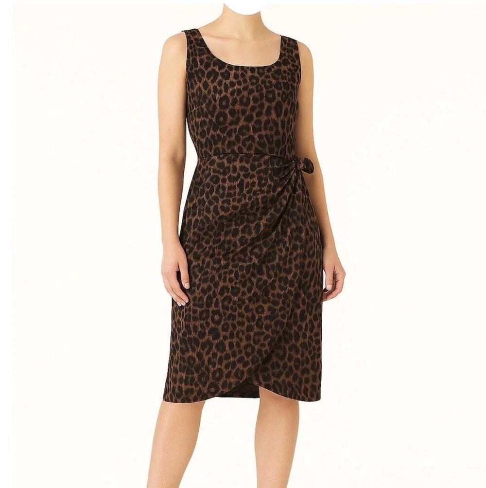 Vintage Basic Editions Leopard Print Wrap Dress Sz 16 Button Back Sleeveless 90s
